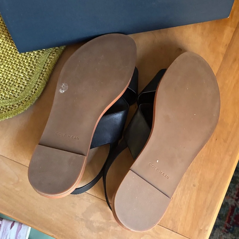 Cole Haan Black Leather Cross-Strap Sandals - Picture 5 of 6